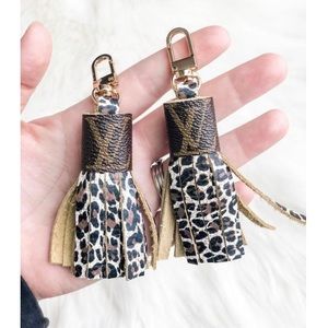 Upcycled LV & leopard keychain